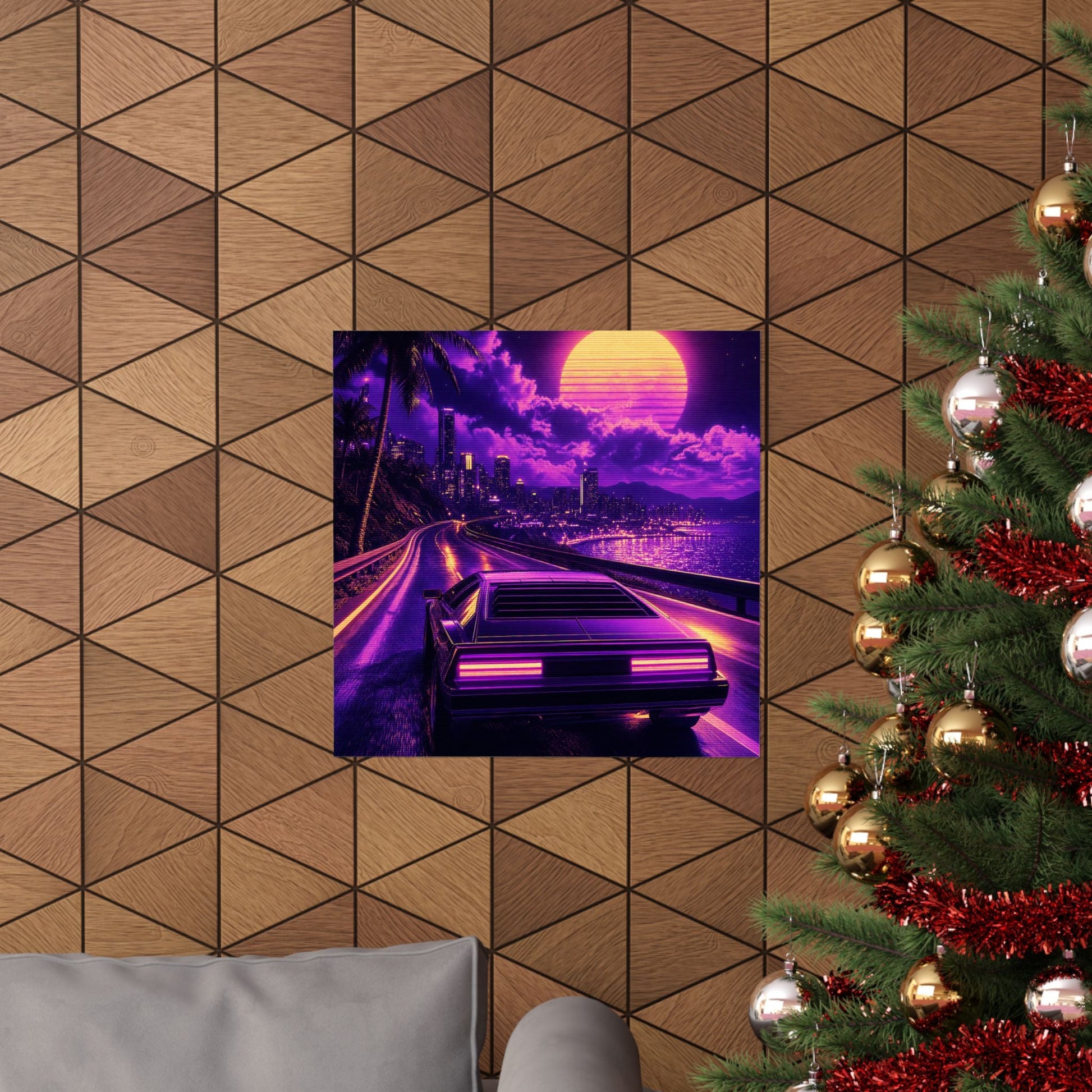 Synthwave Car Driving At Night - Gaming Culture Art Print (Matte Poster) - Moikas