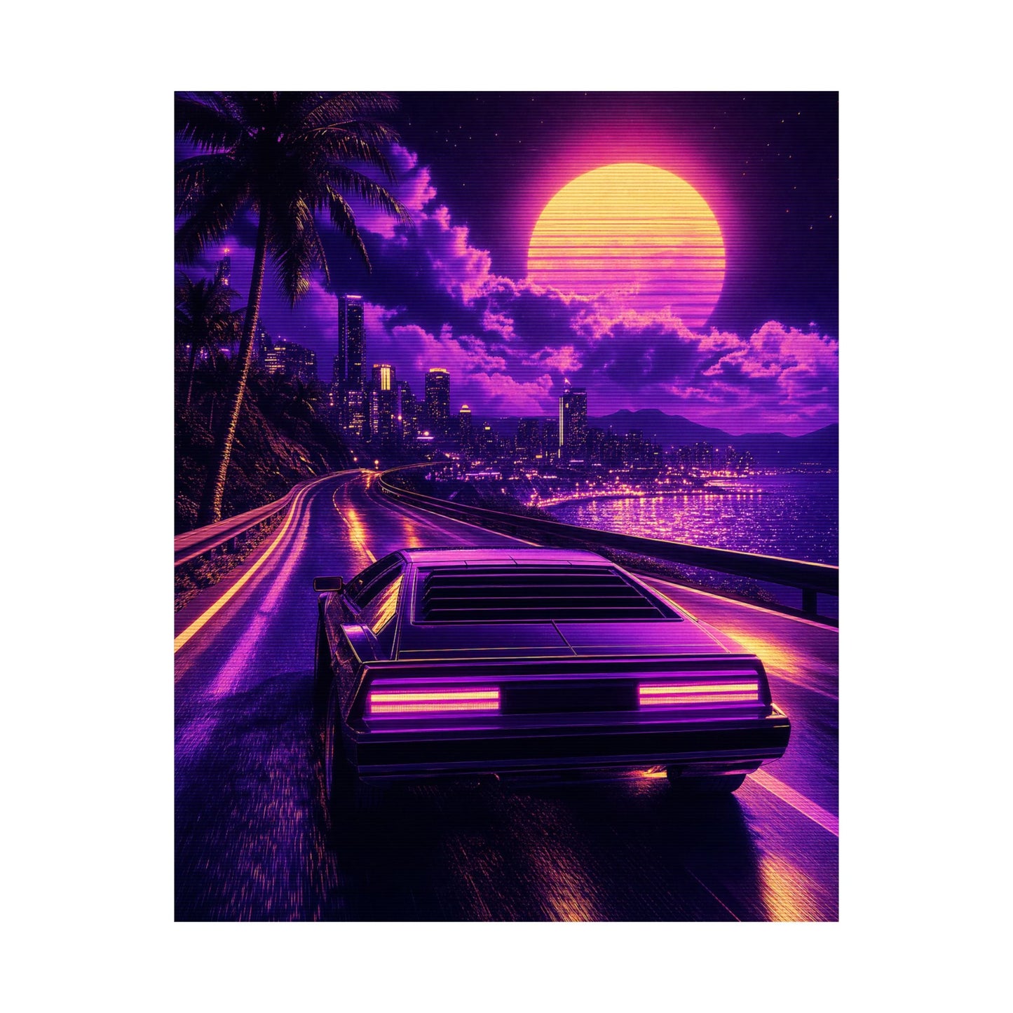 Synthwave Car Driving At Night - Gaming Culture Art Print (Matte Poster) - Moikas