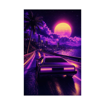 Synthwave Car Driving At Night - Gaming Culture Art Print (Matte Poster) - Moikas