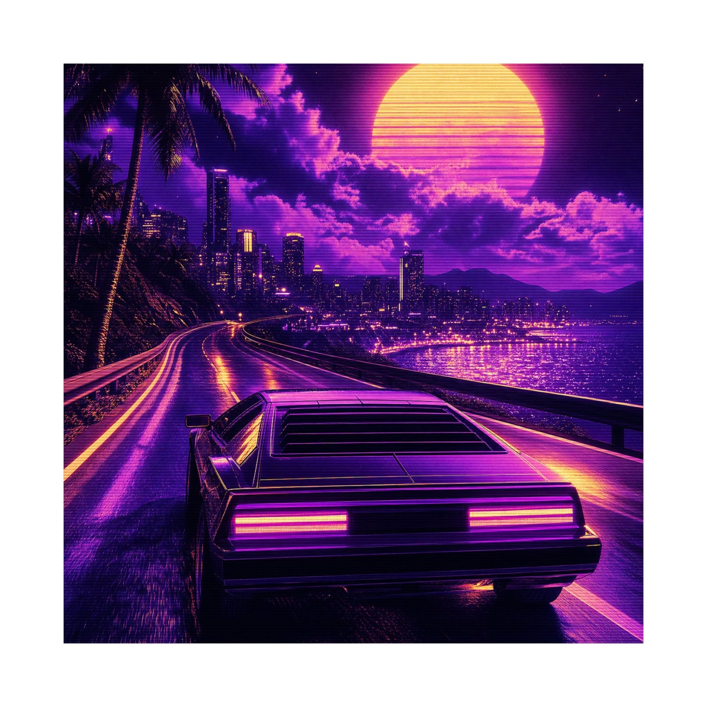 Synthwave Car Driving At Night - Gaming Culture Art Print (Matte Poster) - Moikas