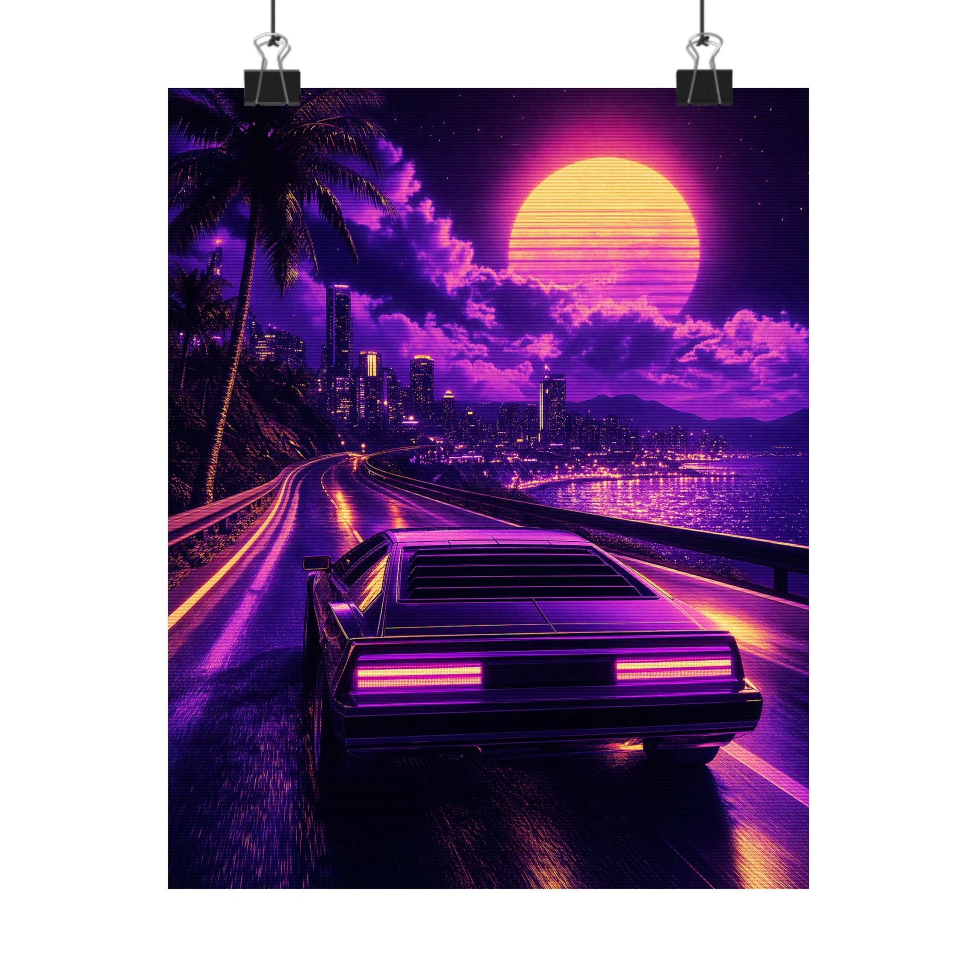 Synthwave Car Driving At Night - Gaming Culture Art Print (Matte Poster) - Moikas