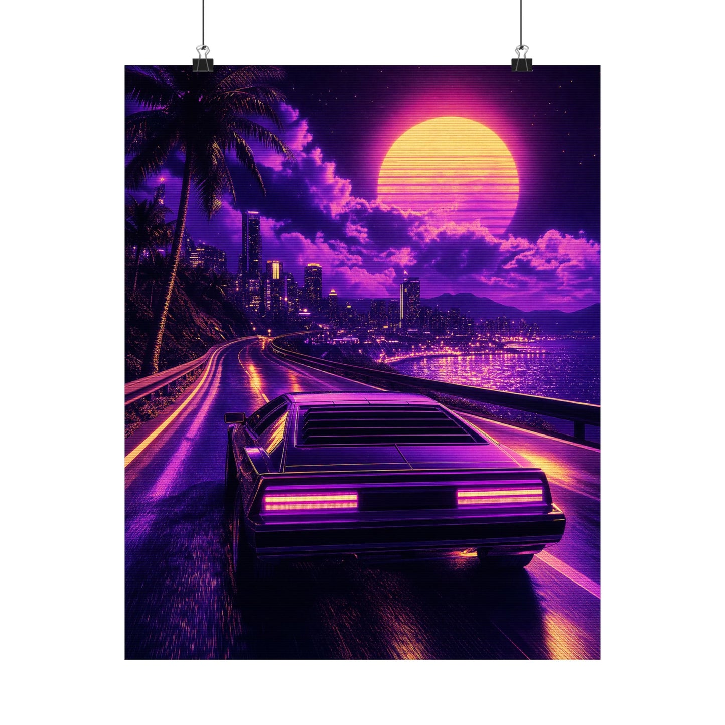Synthwave Car Driving At Night - Gaming Culture Art Print (Matte Poster) - Moikas