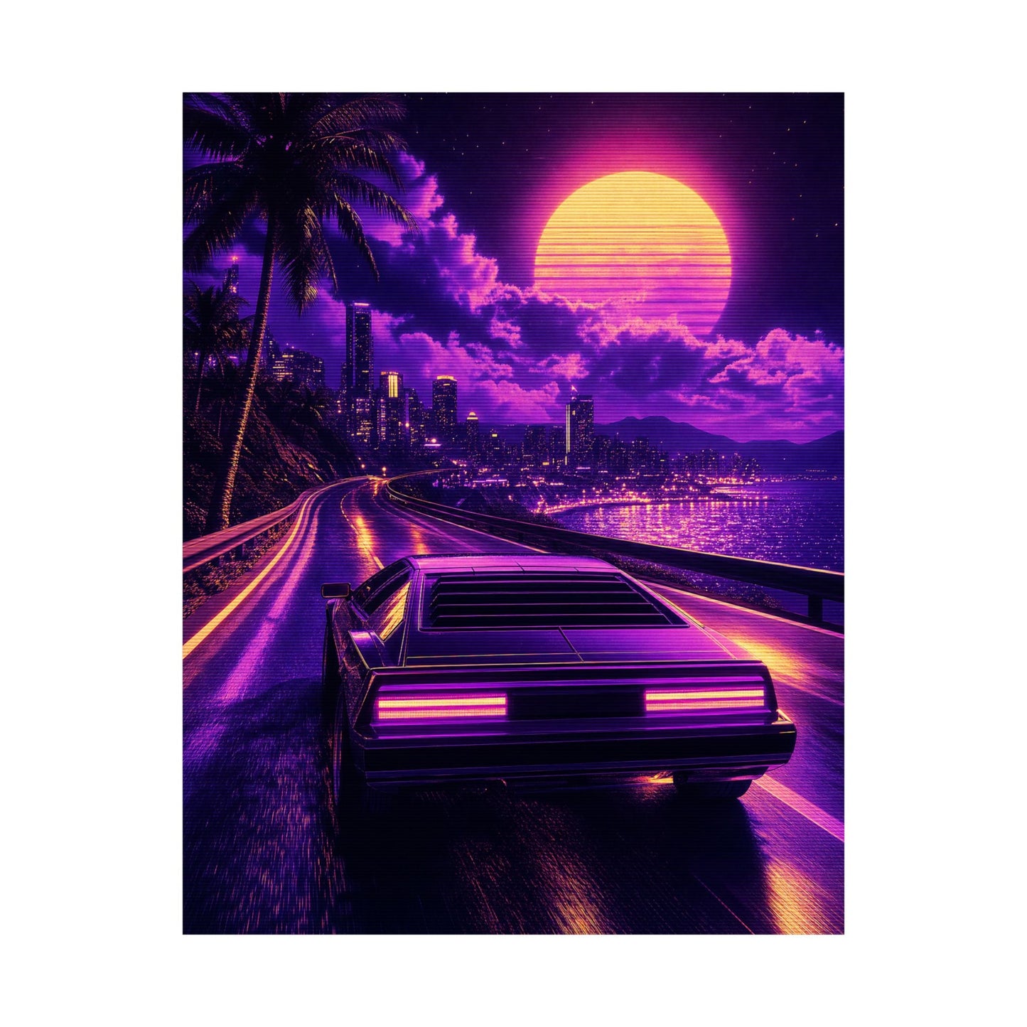 Synthwave Car Driving At Night - Gaming Culture Art Print (Matte Poster) - Moikas