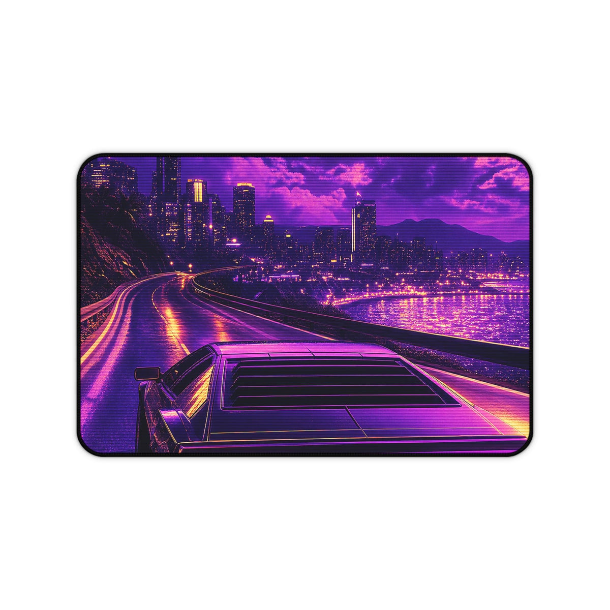 Synthwave Car Driving At Night - Gaming Culture Gaming Desk Mat - Moikas