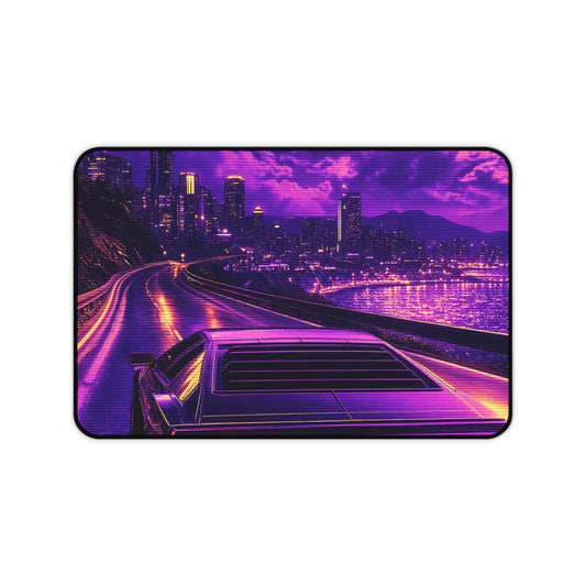 Synthwave Car Driving At Night - Gaming Culture Gaming Desk Mat - Moikas