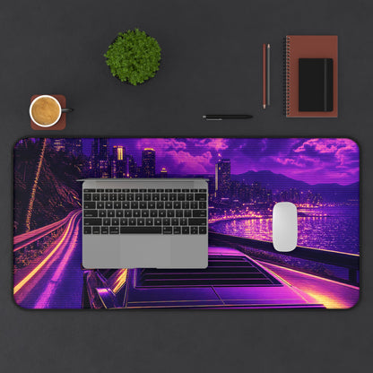 Synthwave Car Driving At Night - Gaming Culture Gaming Desk Mat - Moikas