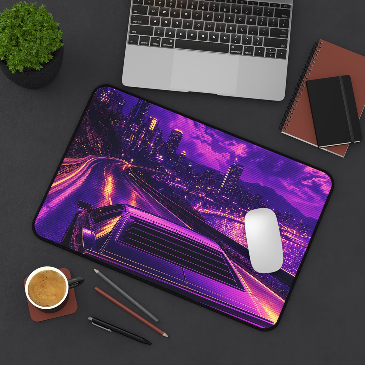 Synthwave Car Driving At Night - Gaming Culture Gaming Desk Mat - Moikas