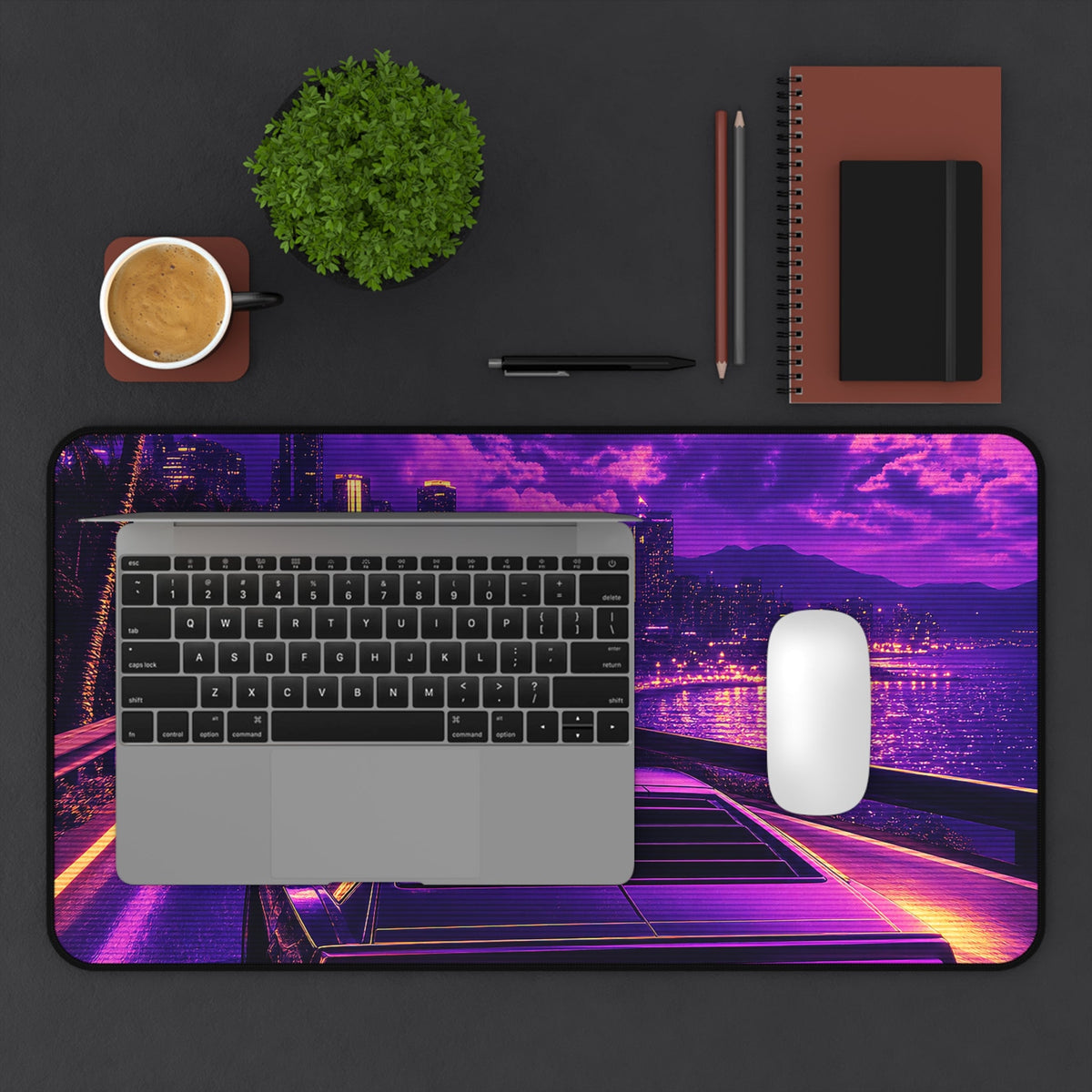 Synthwave Car Driving At Night - Gaming Culture Gaming Desk Mat - Moikas