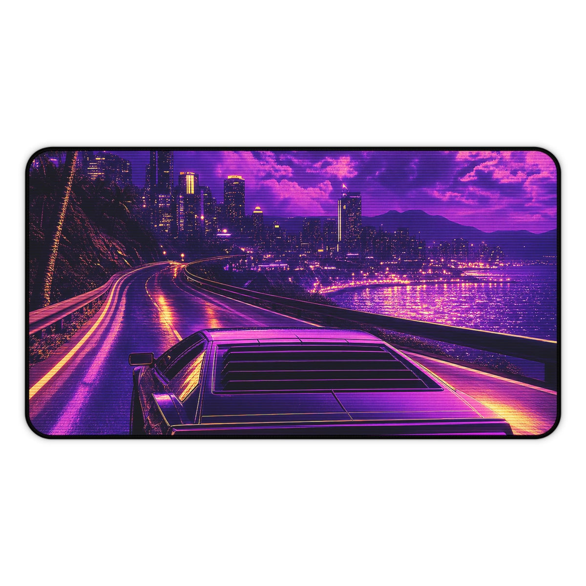 Synthwave Car Driving At Night - Gaming Culture Gaming Desk Mat - Moikas