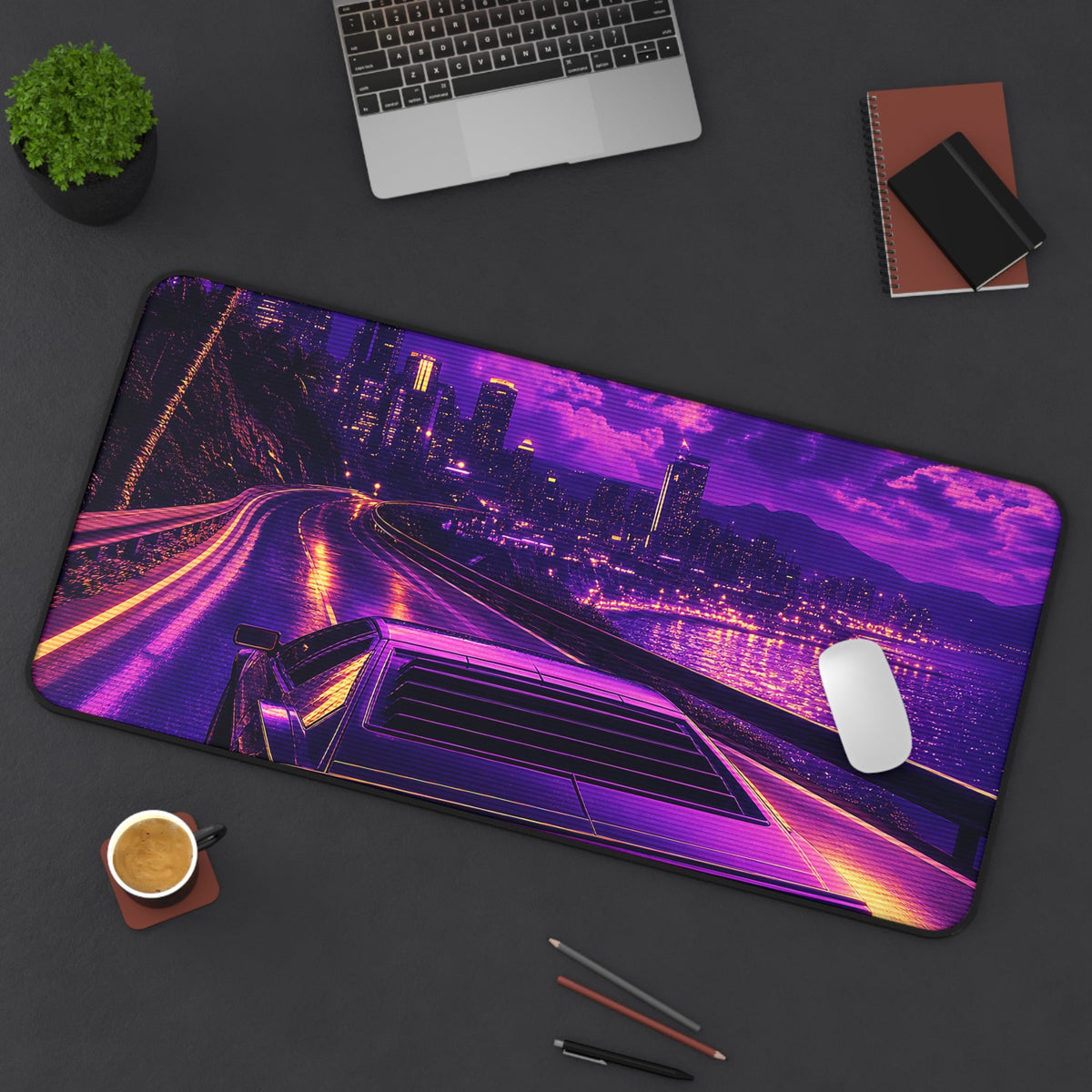 Synthwave Car Driving At Night - Gaming Culture Gaming Desk Mat - Moikas