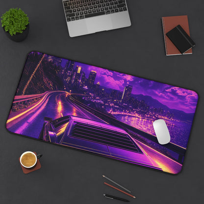 Synthwave Car Driving At Night - Gaming Culture Gaming Desk Mat - Moikas