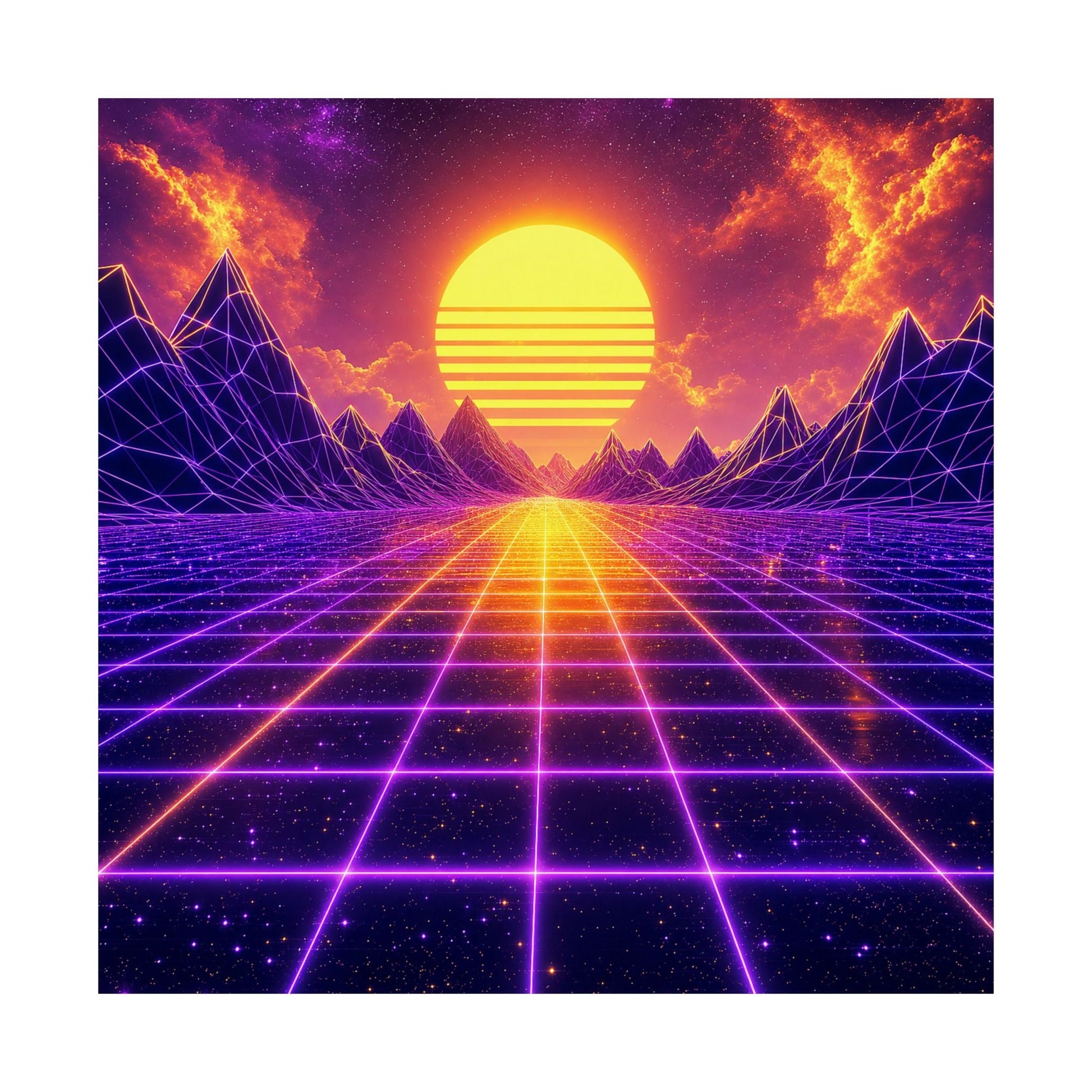 Synthwave Grid Landscape - Gaming Culture Art Print (Matte Poster) - Moikas