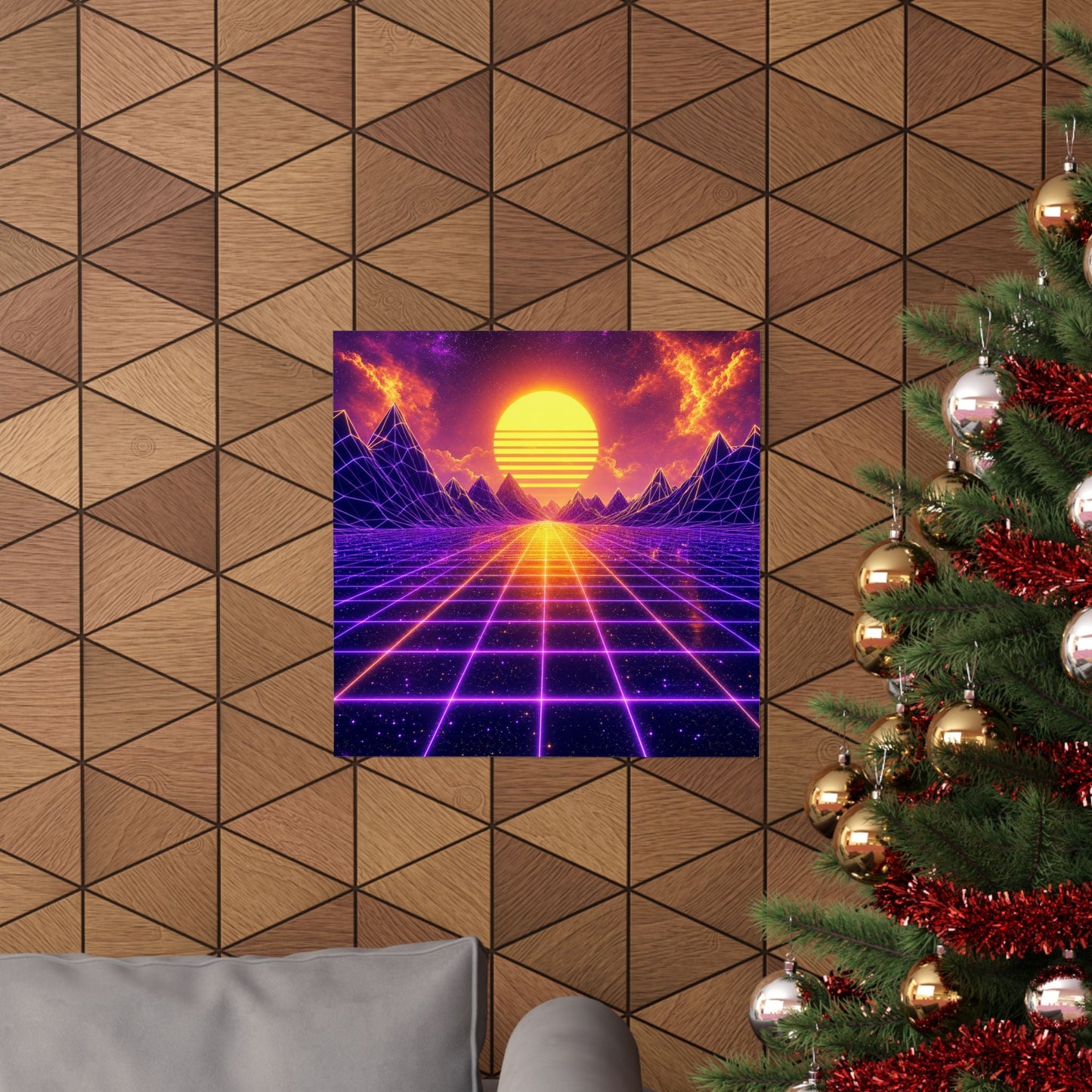 Synthwave Grid Landscape - Gaming Culture Art Print (Matte Poster) - Moikas