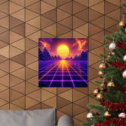 Synthwave Grid Landscape - Gaming Culture Art Print (Matte Poster) - Moikas