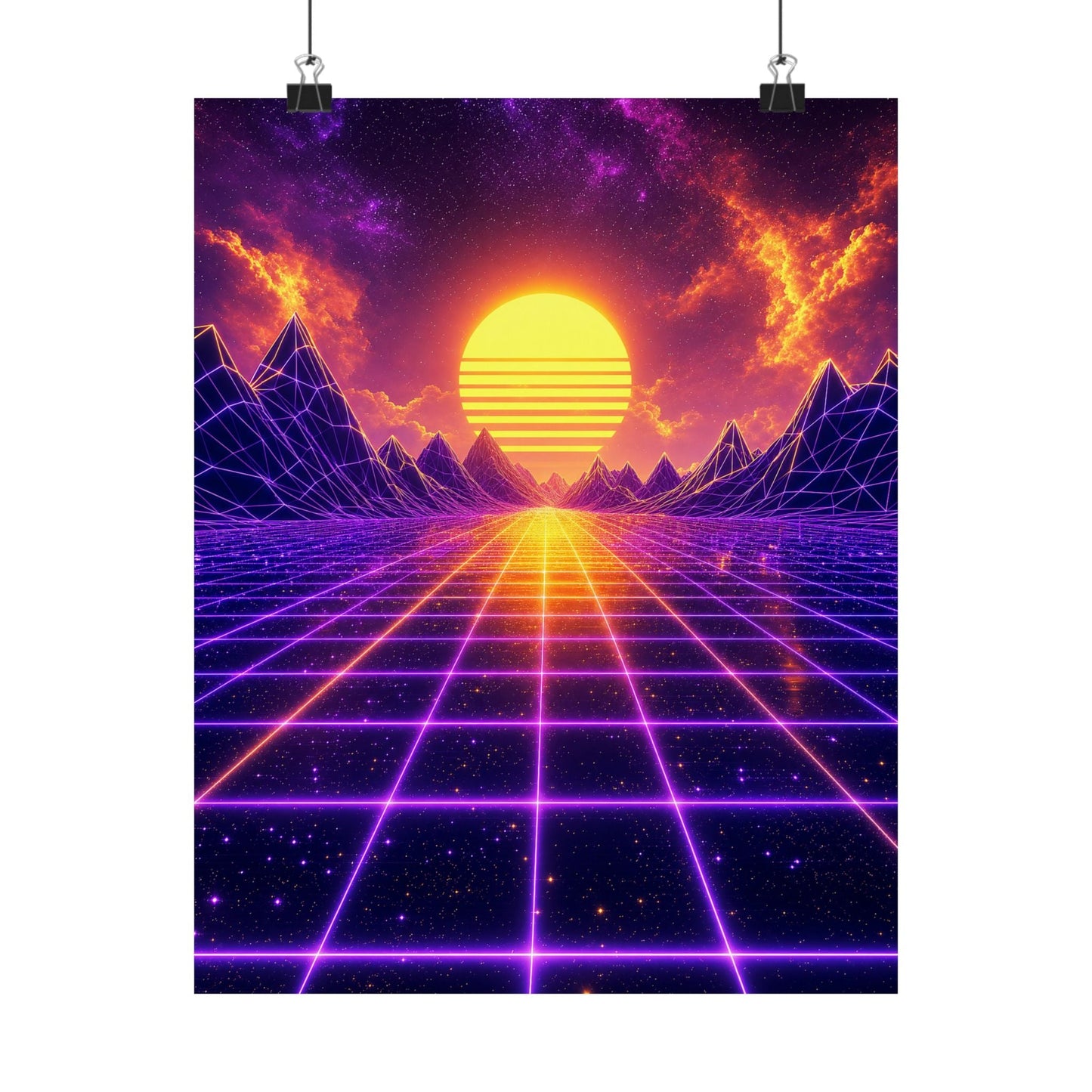 Synthwave Grid Landscape - Gaming Culture Art Print (Matte Poster) - Moikas