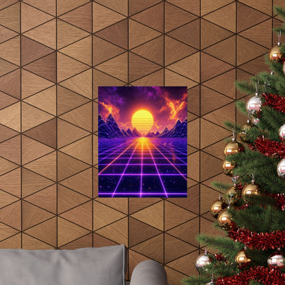 Synthwave Grid Landscape - Gaming Culture Art Print (Matte Poster) - Moikas