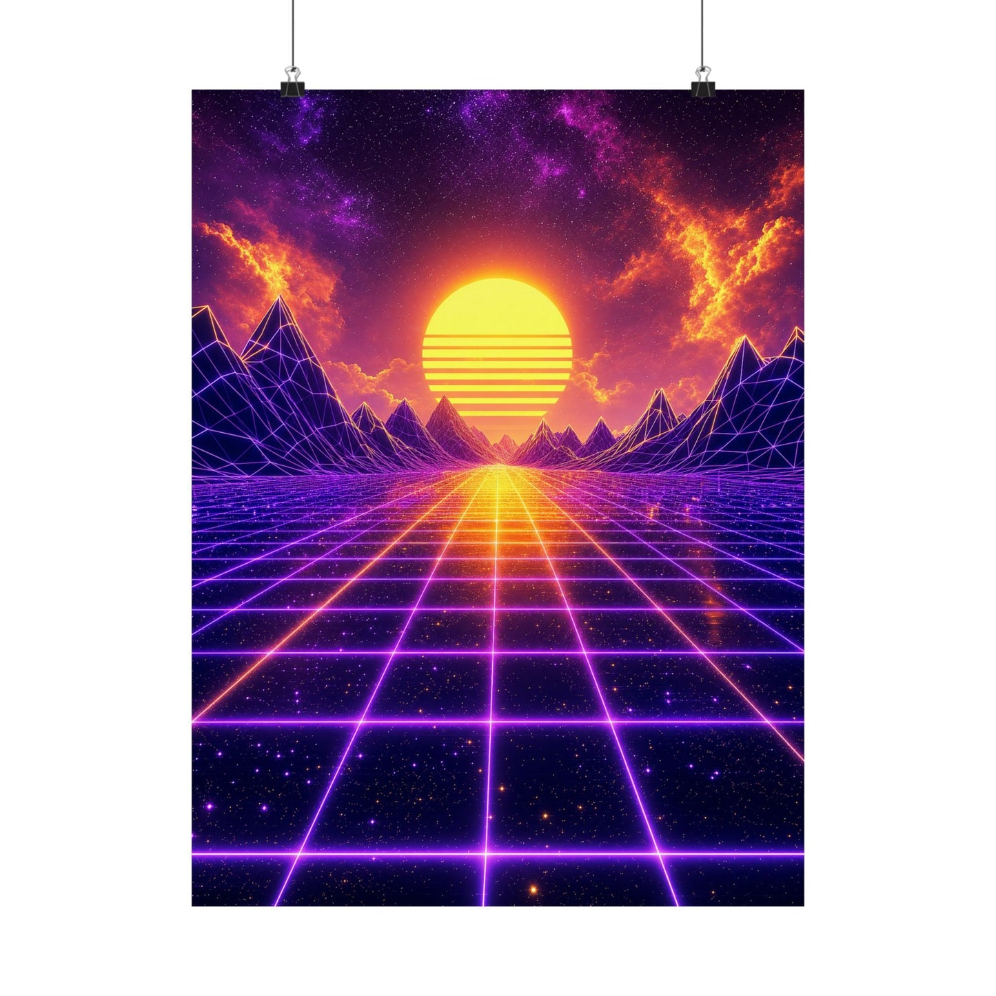 Synthwave Grid Landscape - Gaming Culture Art Print (Matte Poster) - Moikas