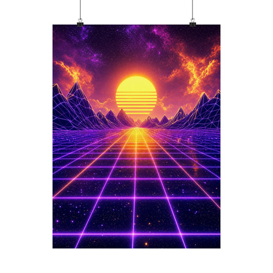 Synthwave Grid Landscape - Gaming Culture Art Print (Matte Poster) - Moikas