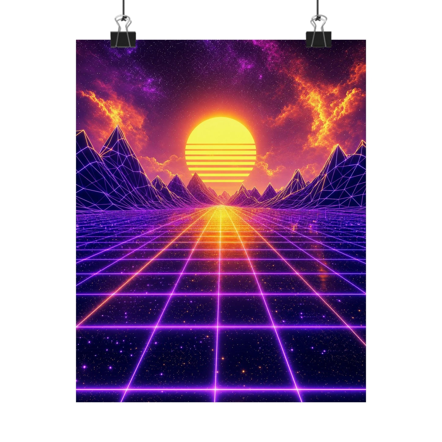 Synthwave Grid Landscape - Gaming Culture Art Print (Matte Poster) - Moikas