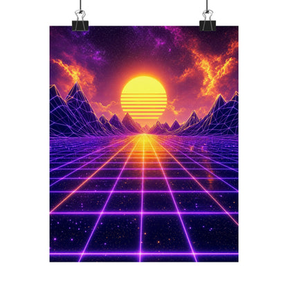 Synthwave Grid Landscape - Gaming Culture Art Print (Matte Poster) - Moikas