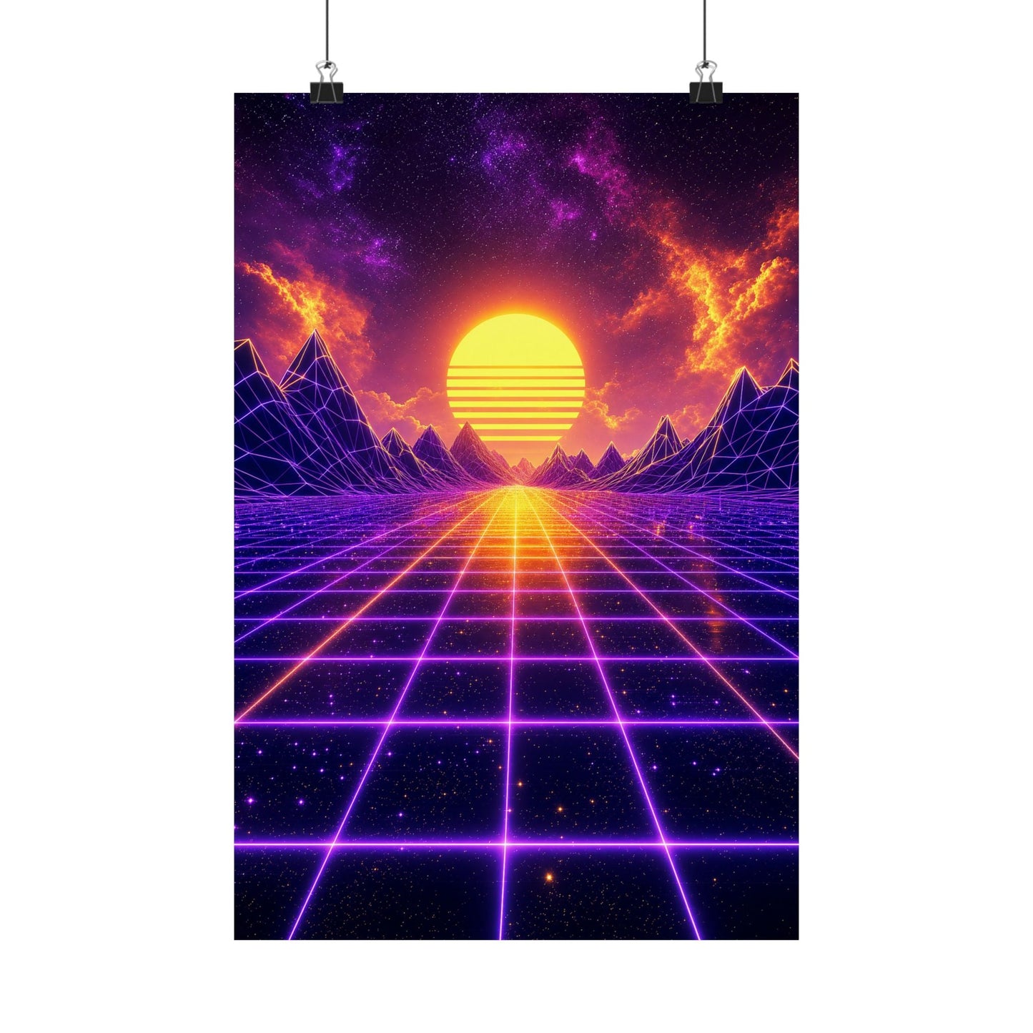 Synthwave Grid Landscape - Gaming Culture Art Print (Matte Poster) - Moikas