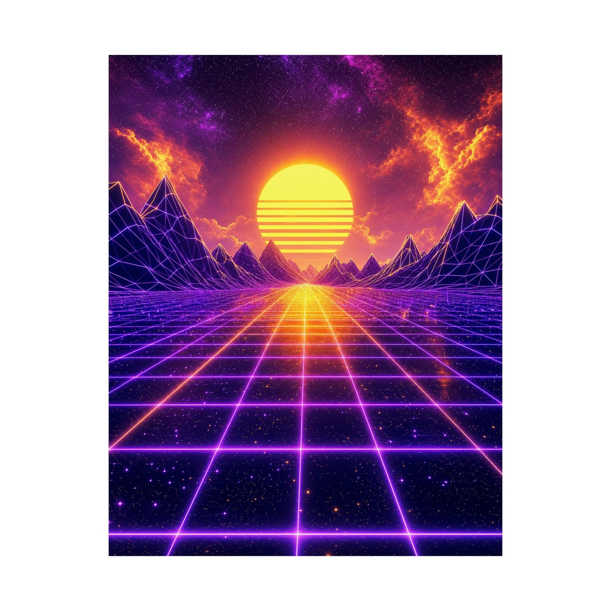 Synthwave Grid Landscape - Gaming Culture Art Print (Matte Poster) - Moikas