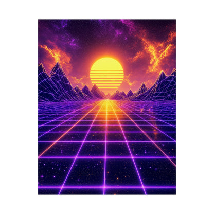 Synthwave Grid Landscape - Gaming Culture Art Print (Matte Poster) - Moikas
