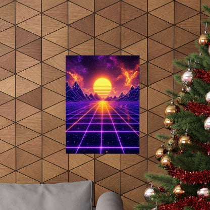 Synthwave Grid Landscape - Gaming Culture Art Print (Matte Poster) - Moikas