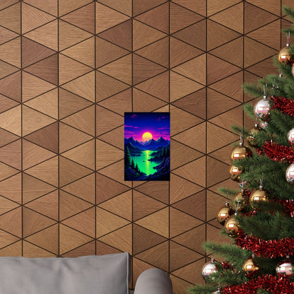 Synthwave Sunset With Mountains - Gaming Culture Art Print (Matte Poster) - Moikas