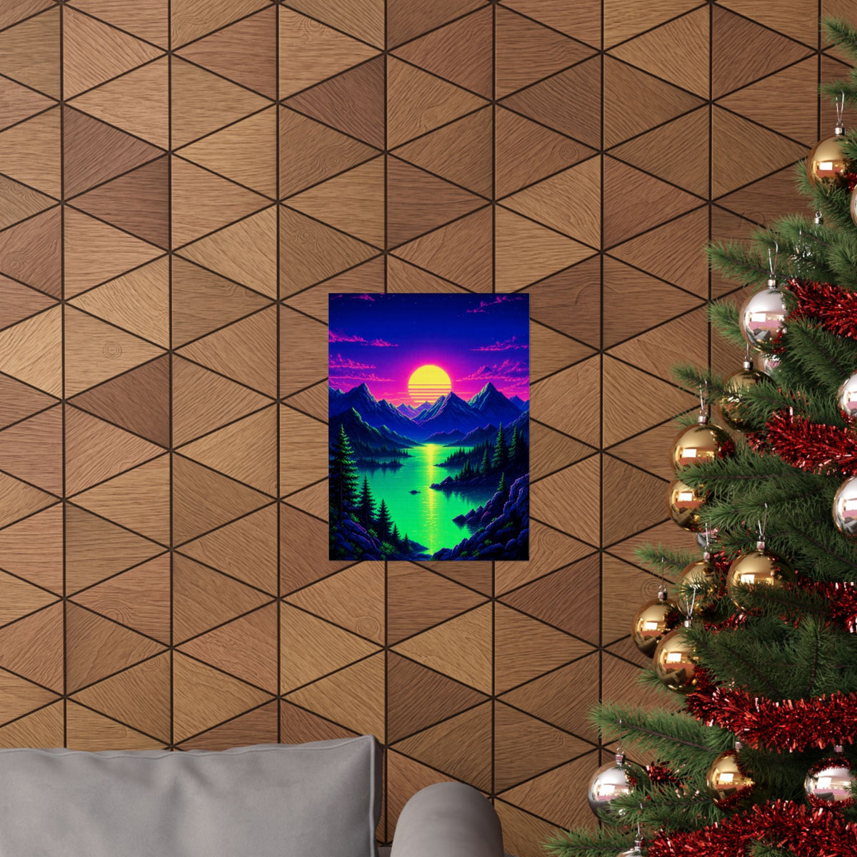 Synthwave Sunset With Mountains - Gaming Culture Art Print (Matte Poster) - Moikas