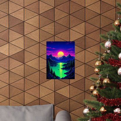 Synthwave Sunset With Mountains - Gaming Culture Art Print (Matte Poster) - Moikas