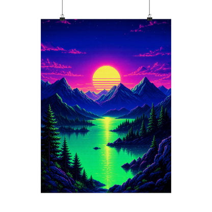Synthwave Sunset With Mountains - Gaming Culture Art Print (Matte Poster) - Moikas