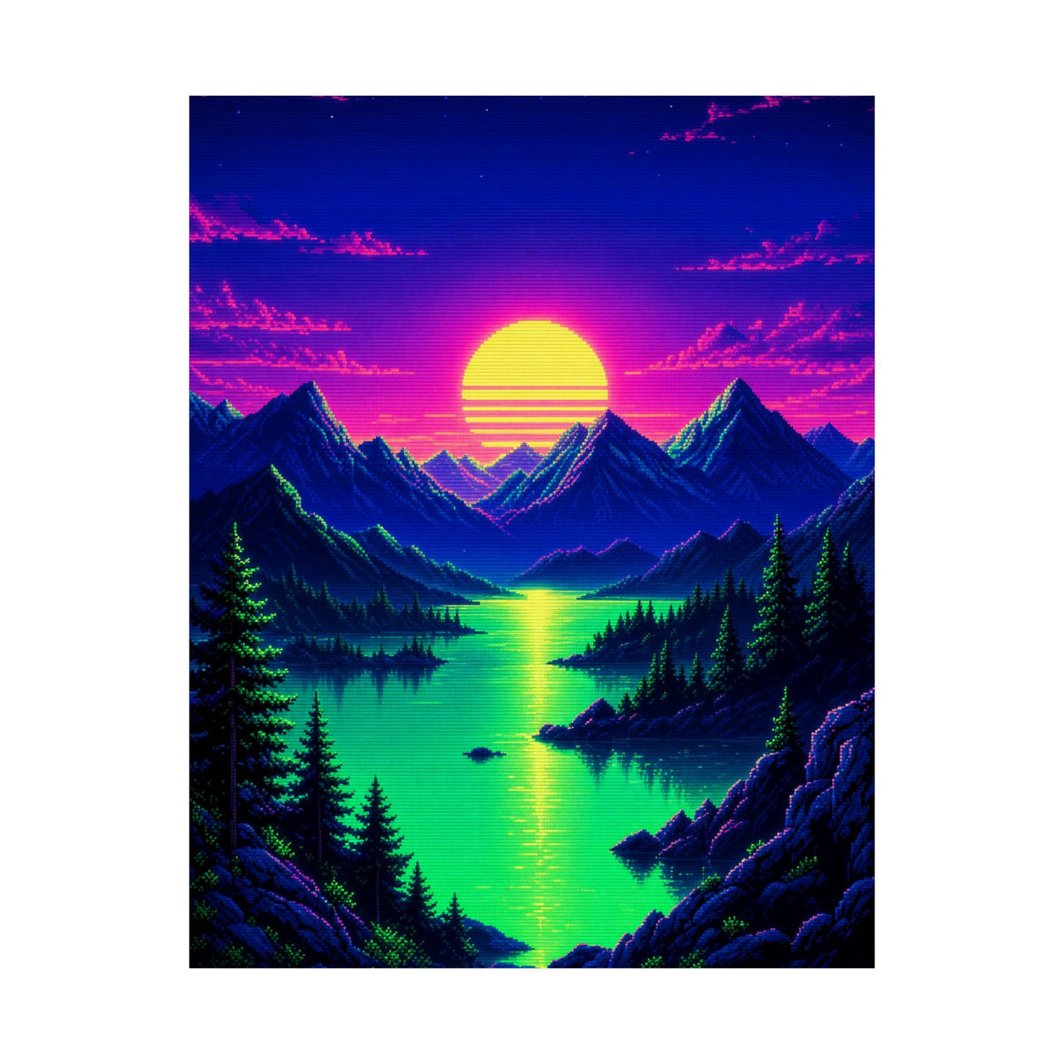 Synthwave Sunset With Mountains - Gaming Culture Art Print (Matte Poster) - Moikas