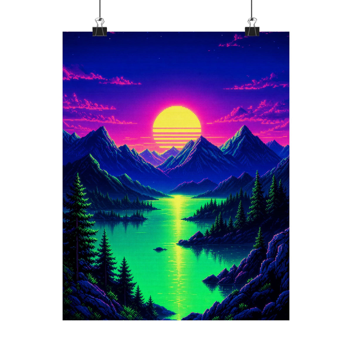 Synthwave Sunset With Mountains - Gaming Culture Art Print (Matte Poster) - Moikas