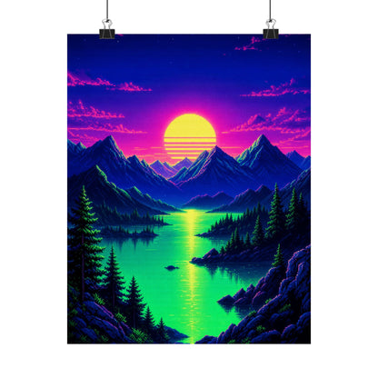 Synthwave Sunset With Mountains - Gaming Culture Art Print (Matte Poster) - Moikas