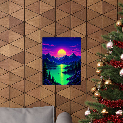 Synthwave Sunset With Mountains - Gaming Culture Art Print (Matte Poster) - Moikas