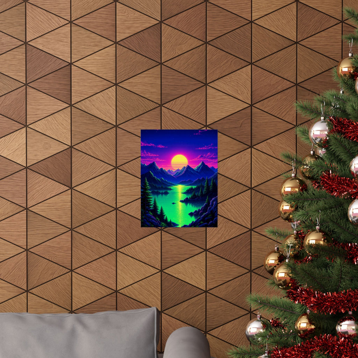 Synthwave Sunset With Mountains - Gaming Culture Art Print (Matte Poster) - Moikas