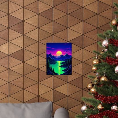 Synthwave Sunset With Mountains - Gaming Culture Art Print (Matte Poster) - Moikas