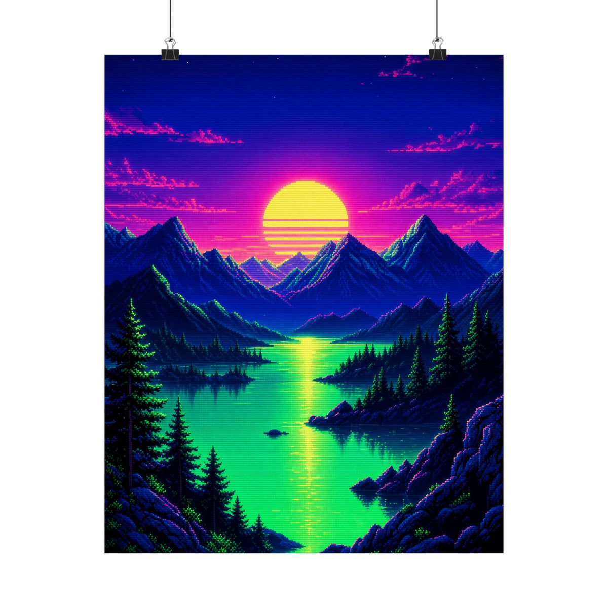 Synthwave Sunset With Mountains - Gaming Culture Art Print (Matte Poster) - Moikas