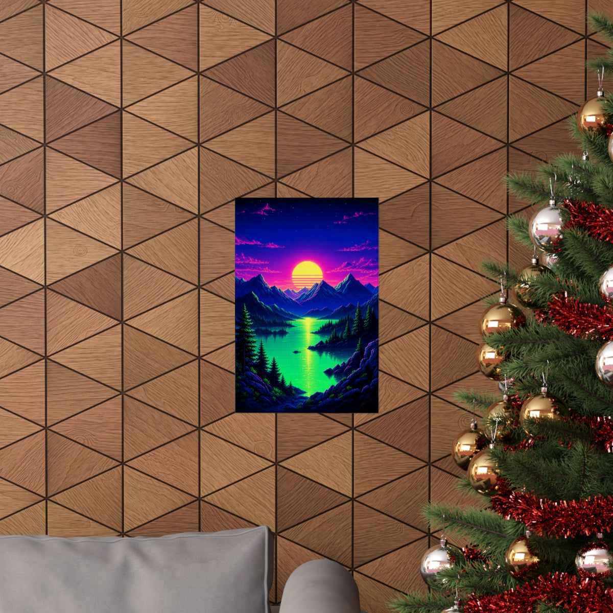Synthwave Sunset With Mountains - Gaming Culture Art Print (Matte Poster) - Moikas