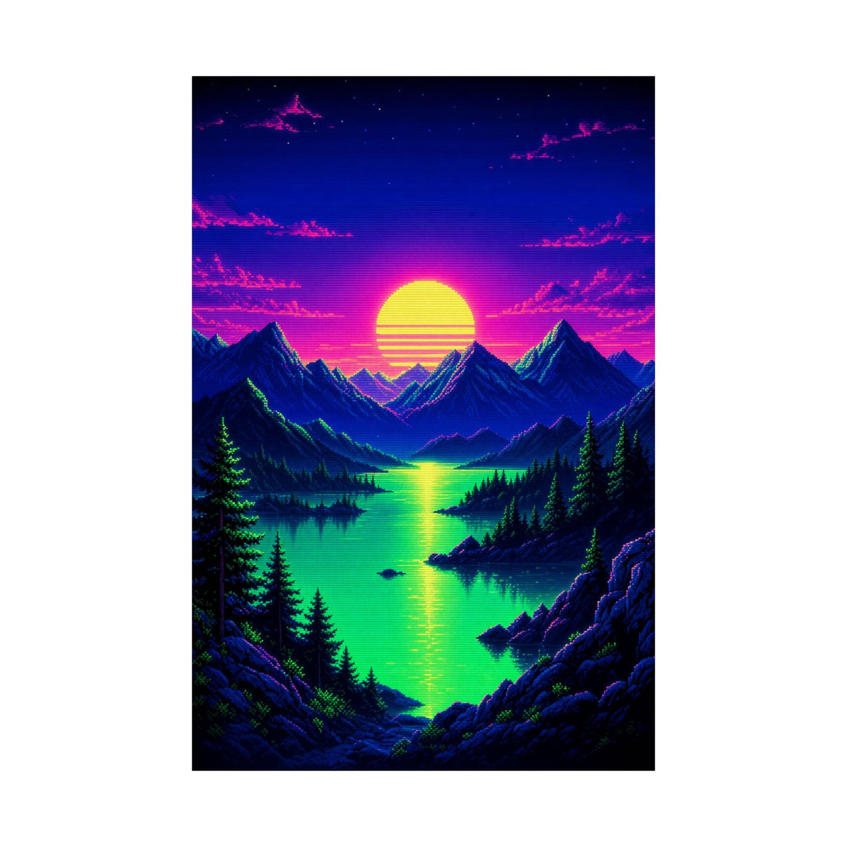 Synthwave Sunset With Mountains - Gaming Culture Art Print (Matte Poster) - Moikas