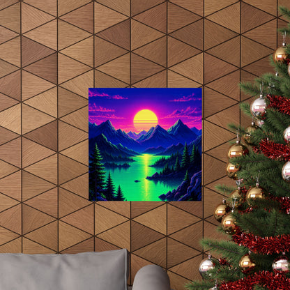 Synthwave Sunset With Mountains - Gaming Culture Art Print (Matte Poster) - Moikas