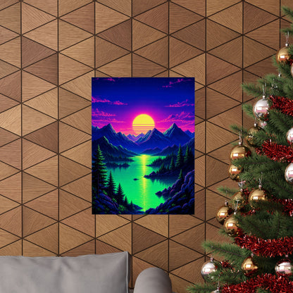Synthwave Sunset With Mountains - Gaming Culture Art Print (Matte Poster) - Moikas