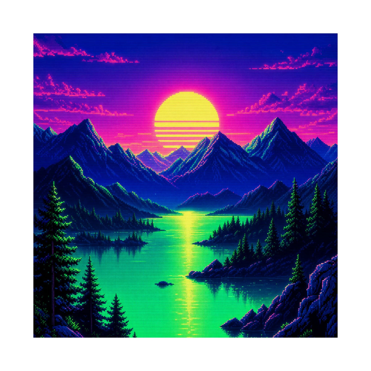 Synthwave Sunset With Mountains - Gaming Culture Art Print (Matte Poster) - Moikas
