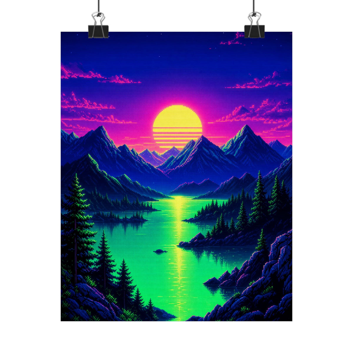 Synthwave Sunset With Mountains - Gaming Culture Art Print (Matte Poster) - Moikas
