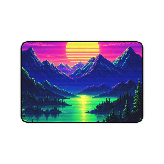Synthwave Sunset With Mountains - Gaming Culture Gaming Desk Mat - Moikas