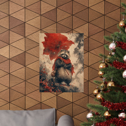 Tanuki With Giant Leaf - Japanese Mythology Art Print (Matte Poster) - Moikas