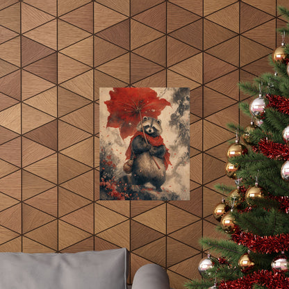 Tanuki With Giant Leaf - Japanese Mythology Art Print (Matte Poster) - Moikas
