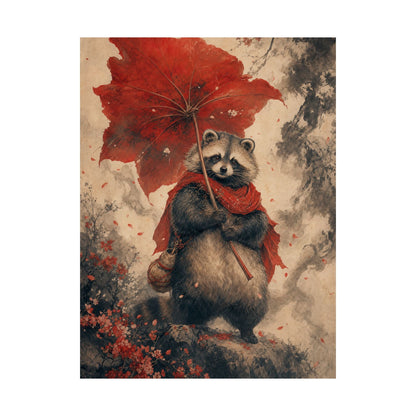 Tanuki With Giant Leaf - Japanese Mythology Art Print (Matte Poster) - Moikas