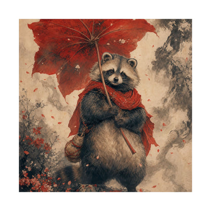 Tanuki With Giant Leaf - Japanese Mythology Art Print (Matte Poster) - Moikas